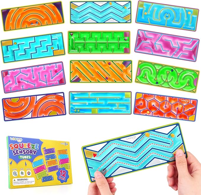12-Pack Sensory Maze Fidget Toys for Kids & Adults: Quiet Squishy Calming Tools for Autism Children - Anxiety Fidgets for Travel & Office - Classroom Must Haves & Treasure Rewards Party Favors