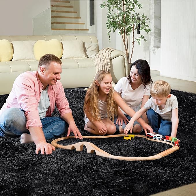 Ultra Soft Rug for Living Room, 8X10 Fluffy Shag Area Rug for Bedroom, Modern Shaggy Carpets Fuzzy Rug for Teens Dorm Nursery Home Decor Aesthetic, Upgrade Anti-Skid Durable, Black
