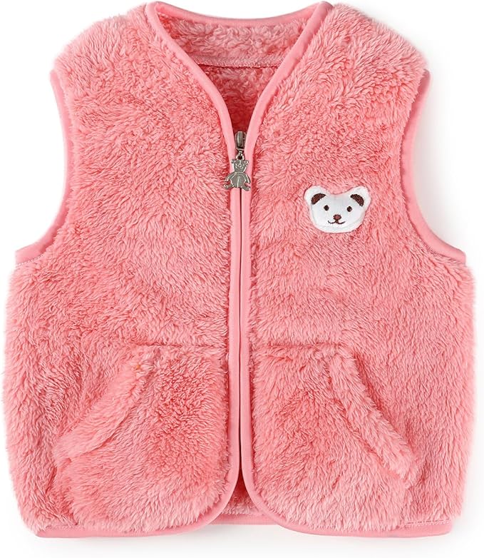 Baby Boys Girls Fleece Vest Zip Up Cute Bear Jackets Fuzzy Fall Winter Warm Clothes Newborn Outwear for Toddler Infant