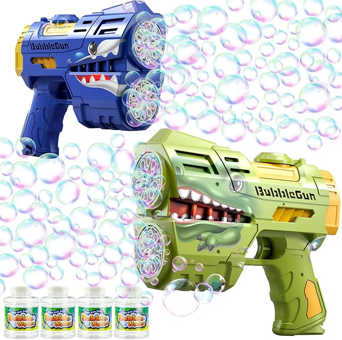 2 Pack Bubble Guns with 4 Bottles Refill Solution, LED Light Up Rechargeable Bubbles Machine Blower for Kids Toddlers 4-8, Outdoor Toys Gifts, Wedding Easter Party