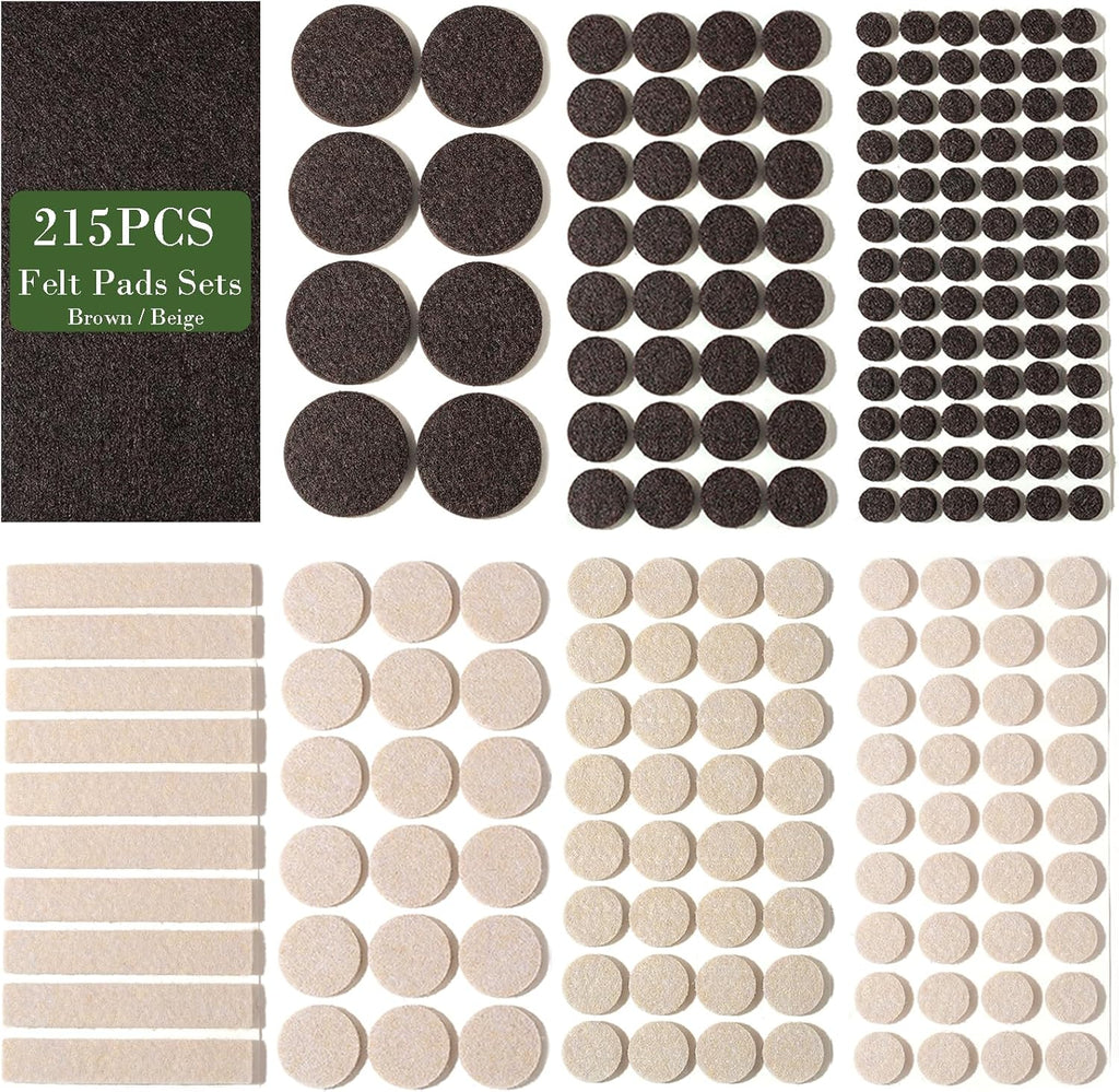 Fursafe&Q Felt Furniture Pads, Furniture Felt Pads for Hardwood Floors -Self Adhesive Chair Leg Floor Protectors, Protect Your Floors from Nicks, Bumps and Scratch, 215 Pcs Brown Beige Chair Feet