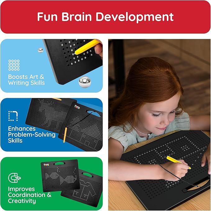 PicassoTiles Magnetic Drawing Board 748 Beads Pad Large 12x10 Inch STEM Writing Toy Reusable Erasable Educational Tablet for Toddlers Kids Age 3 Plus Magnet Learning Tool Brain Development PTB01BLK