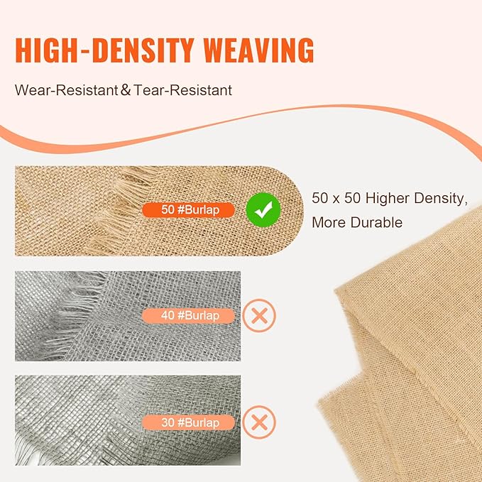 VEVOR Burlap Fabric Roll, 40” x 30 ft High Density Natural Jute Fiber Material for Outdoor Plant Care, Tree Wrap Roll, Decor, DIY Crafts, Wedding, Garden Weed Barrier, Plant & Tree Winter Covering