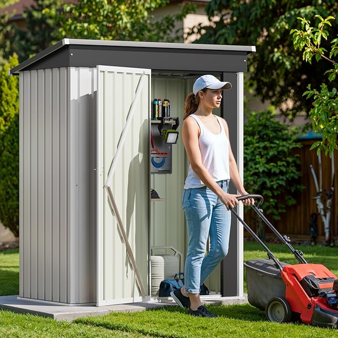 Devoko Outdoor Storage Shed 5 x 3 FT Lockable Metal Garden Shed Steel Anti-Corrosion Storage House with Single Lockable Door for Backyard Outdoor Patio (White)