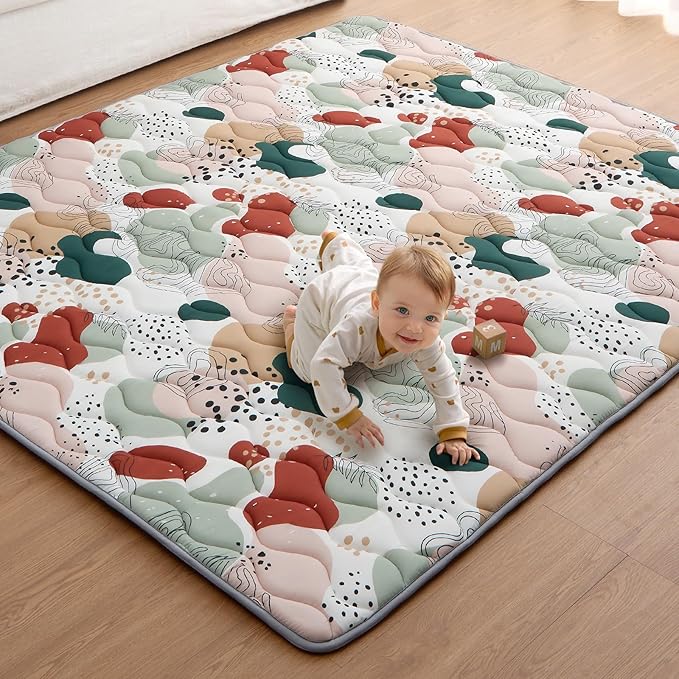 Blissful Diary Baby Play Mats for Floor, 71x59 Inch Thicker Foam Playmats for Babies and Toddlers, Soft Cushioning Baby Crawling Mat, Modern Abstract