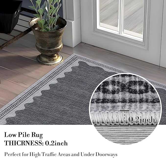 Scalloped Rug 2x6 Runners for Hallways, Solid Grey Runner Rugs Non Slip Scalloped Bath Runner, Washable Rug for Bedroom Girls, Mat for Kitchen Floor Soft Dorm Nursery Carpet for Bedside