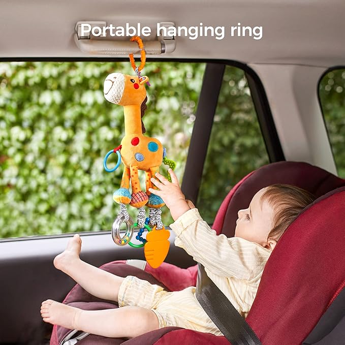TUMAMA Giraffe Hanging Rattle Toys, Soft Baby Hanging Toys with Wind Chimes, Stroller Car Seat Crib Plush Animal Activity Toys Gift for Newborn Toddlers 0,3,6,9,12,36 Month