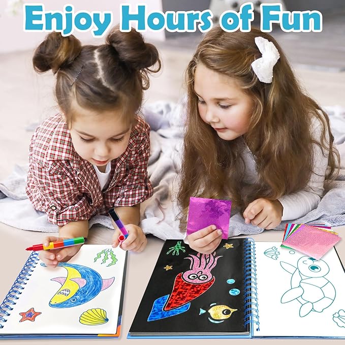 FUNNYB&G Foil Art Craft Activity for Kids - Gift for Girls Boys Crafts for Kids Fun Art Supplies DIY Creative Travel Toy, Birthday Gift Party Favor Toys for Girls Boys 4 5 6 7 8 9 Years Old(Ocean)