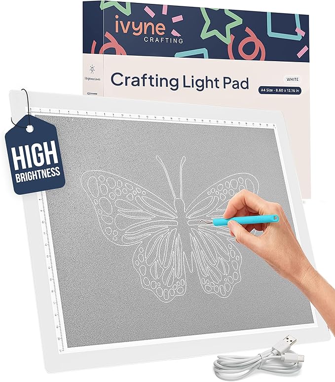 iVyne Corded Light Pad for Weeding Vinyl - A4 Light Box for Drawing - Light Board for Tracing - Light Box for Diamond Painting, Weeding Vinyl, Sketching, Tracing (White)