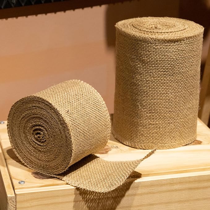 LaRibbons 2 Pcs 6 Inch Burlap Wide Fabric Craft Ribbon,10 Yard Per Roll, Natural Brown Ribbon for Bow Crafting,Wreath-Making, Tree Decoration