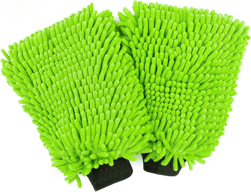 HOMEXCEL Car Wash Mitt, 2PK Chenille Microfiber Wash Mitt, Scratch-Free & Lint-Free, Rich Foam, Highly Absorbent, Double Sided, Perfect for Car Washing and Detailing, 10.2" x 6.7 ", Green