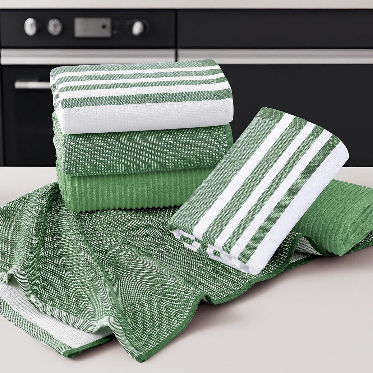 Homaxy Premium Kitchen Towels(18”x 28”, 12 Pack), Large Cotton 380 GSM Kitchen Hand Towels, Soft and Absorbent Terry Dish Towels, Multipurpose Tea Towel Set with Hanging Loop, Grass Green