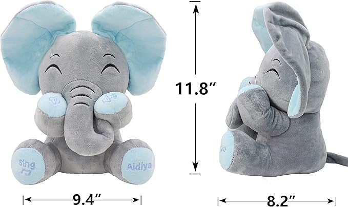 Aidiya Elephant Stuffed Animals Baby Gifts Peluches Ear Interactive Elephant Talking Singing Plush Toys for Girls Boys Gift Adjustable Volume 11.8" Set (Blue)