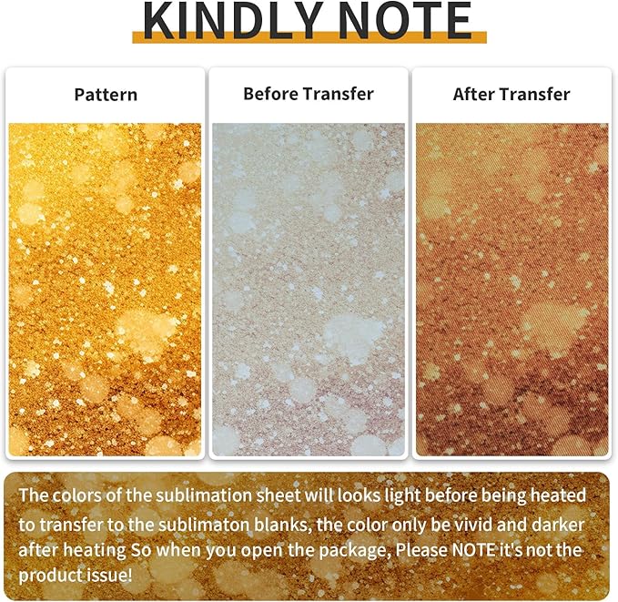 Gold Glitter Sublimation Transfer Sheets for Heat Press Machine,Orange Transfer Sheets for Sublimation Blanks Mug Tumbler T-Shirt Tote Bag,8 Sheets 12x12inch