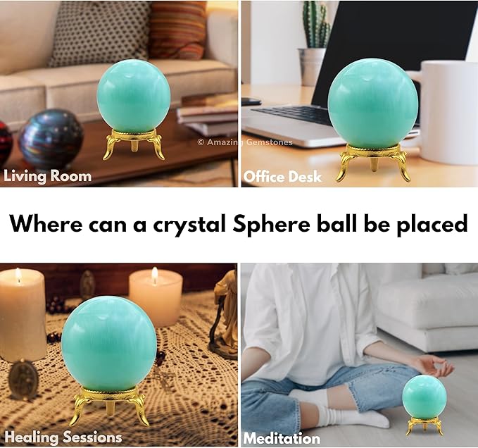 Amazing Gemstone Amazonite Crystal Ball with Stand - 2" Inches Crystal Sphere Meditation Balls for Witchcraft and Decorative Balls