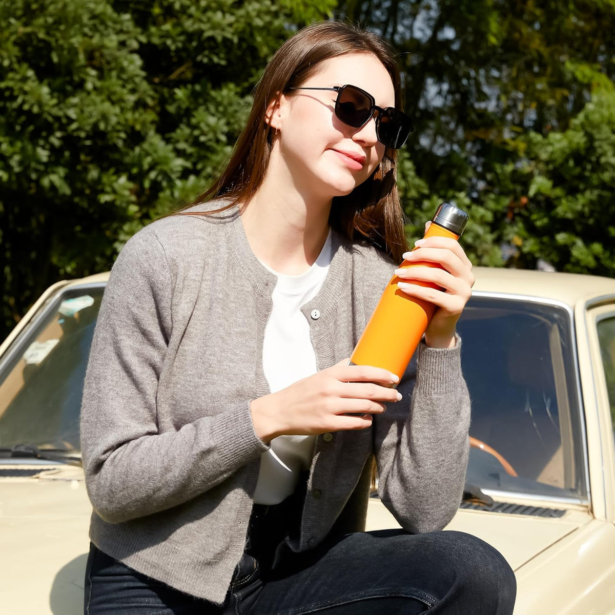 MEWAY 17oz Sport Water Bottle 12 Pack Vacuum Insulated Stainless Steel Leak-Proof Double Wall Cola Shape Water Bottle,Keep Drinks Hot & Cold (Orange,12 Pack)