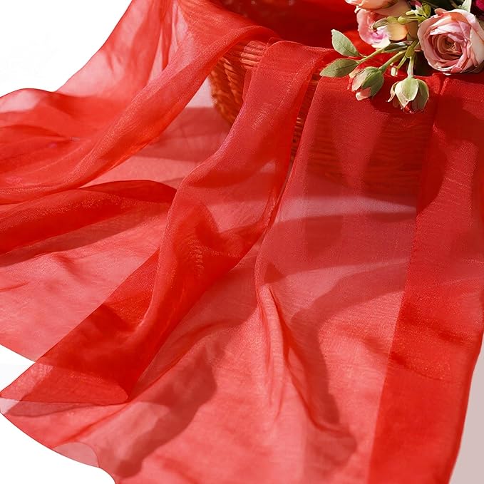 Sheer Fabric 60" x 1 Yards (3 ft) Organza Fabric by The Yard for DIY Wedding Decorations Craft Projects Party Backdrops Bows (Red)