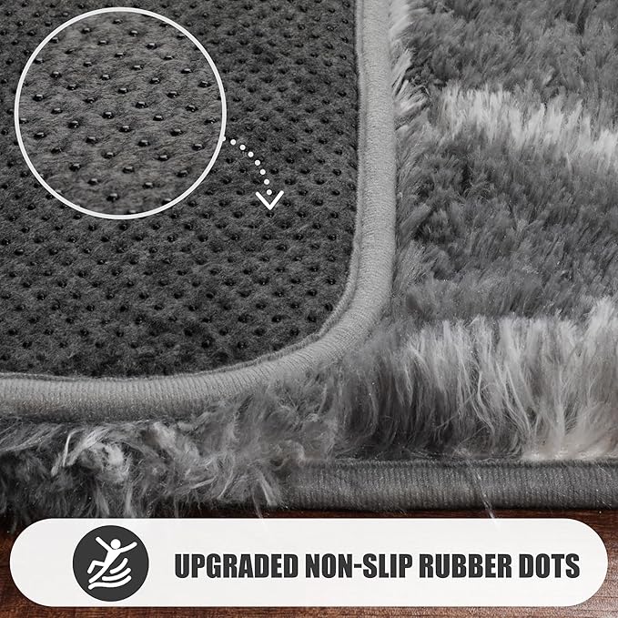 ONASAR 8x10 Area Rugs for Living Room, Fluffy Grey and White Bedroom Rug, Washable Geometric Boho Large Soft Plush Shaggy Fuzzy Floor Carpet for Nursery Kids Classroom Playroom Dorm Home Decor