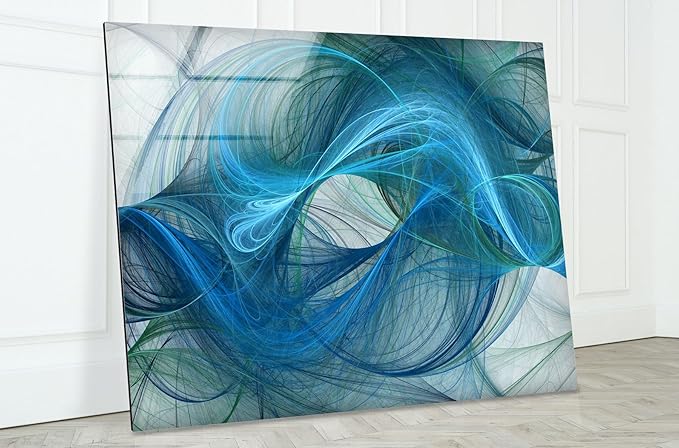 My Photostation.com 20Wx14H'' Blue Energy Abstract Wall Art – Fluid Motion Glass PrintTempered Glass Printing Wall Decor Large Wall Art Wall Hangings