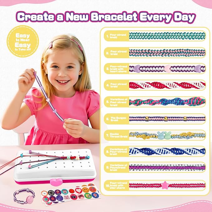 Cmiolacuna Friendship Bracelet Making Kit for Girls, 3-Layer Storage Box Arts and Crafts Bracelets Jewelry String Maker Kit Ages 8-12,Best Christmas Birthday Gift for Girls 6 7 8 9 10 11 12 Year Old