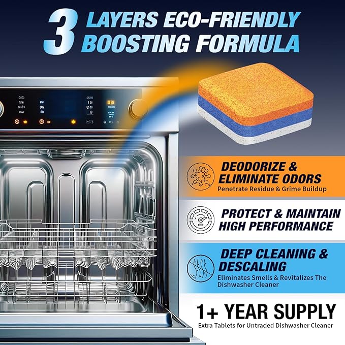 Dishwasher Cleaner Deodorizer Descaler Tablets - 28 Tabs - 1 Plus Year Supply - Extra Scented Deep Cleaning Sanitizer Pods - Remove Hard Water - Contain Citric Acid Heavy Duty Septic Safe - Citrus