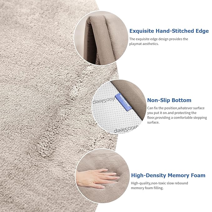 Baby Play Mat for Floor,1.3" Thick Memory foam Tummy Time Mat,Water Repellent Soft Coral Velvet Nursery Rug,Extra Large Non Slip for Crawling,Toddlers,Infants,kids,Tatami Style for Living Room(Beige)