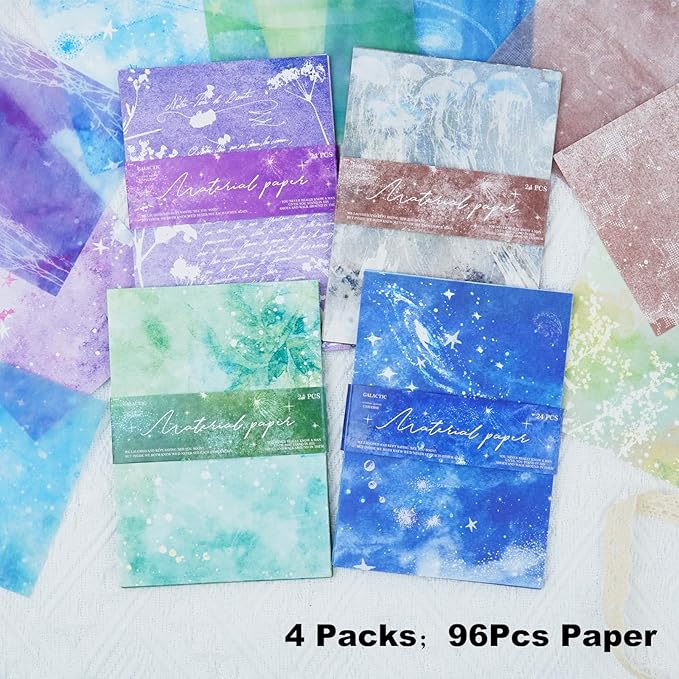 Color of The World Scrapbook Paper Set, 96 PCS Dual Material Craft Paper for Journaling, DIY Collage, Card Making, Scrapbooking – 4 Aesthetic Styles: Starry, Nature, Vintage & Pastel