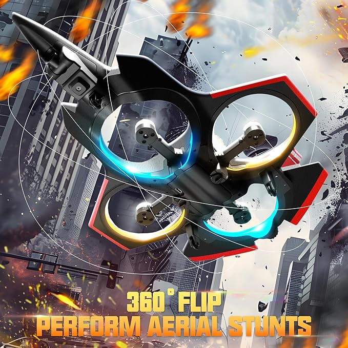 BEZGAR Brushless RC Plane with Camera | 2.4GHZ Remote Control Airplane, 6-axis Gyro Drones for Kids, RC Helicopter, 360°Flip Jet Fighter for Beginners with LED Navigation Lights and Two Batteries