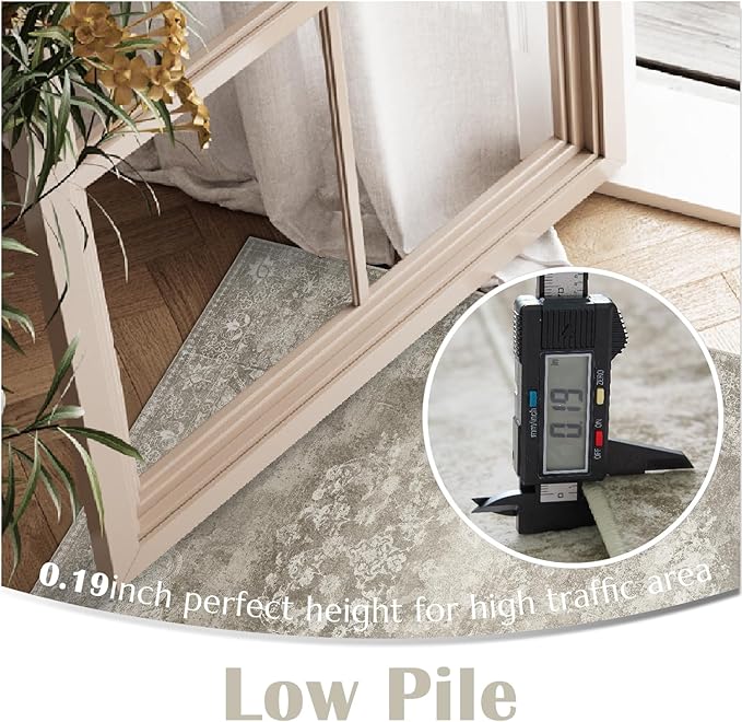 jinchan Vintage Floral 4x6 Area Rugs - Machine Washable Distressed Design Soft Ultra-Thin Low-Pile Non-Slip Carpet for Entryway Kitchen Bedroom Nursery Living Room Dining Room (4x6ft,Brown)