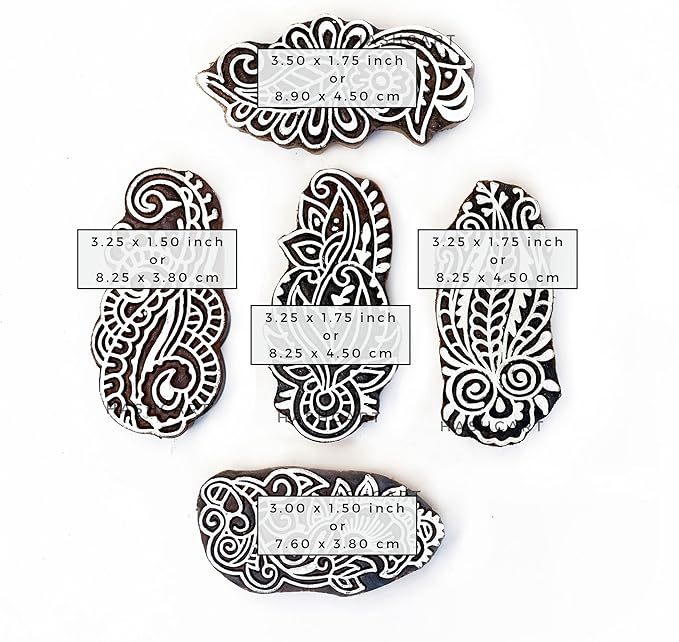 Wood Block Stamp - Handmade Wooden Printing Block, Set of 5 - Wooden Pottery Stamps for Blocks Printing - Wood Blocks for Crafting on Fabric, Clay & Henna Tattoo Hashcart®