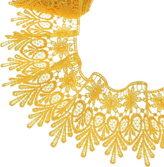 GXTIZAS Yellow Lace Trim 5 Yards Wide Venise Lace Ribbon Embroidered Edge Trim for Sewing Crafts Pillow Case