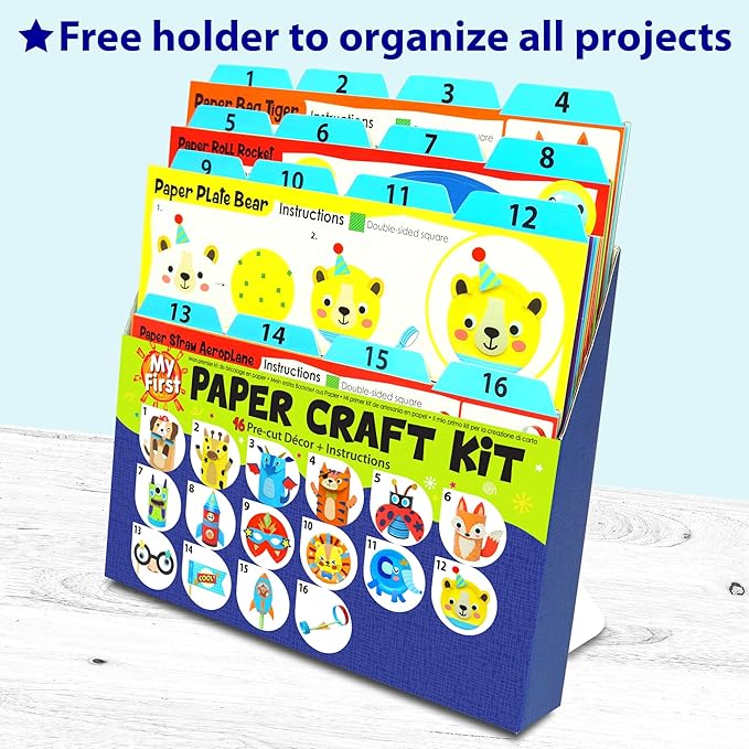KRAFUN My First Safari Animal Paper Craft Kit, 16 DIY Arts and Crafts Zoo Animal, Organized Craft Activities Supplies Box Assembling Creative Toys for Toddlers, Boys, Girls 3-8 Years Old