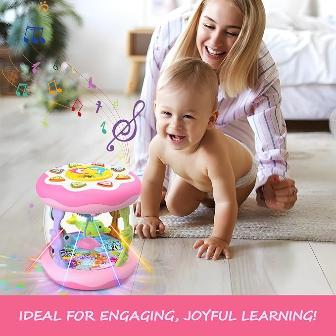 Baby Girl Toys 12 Months, Musical Rotating Light Up Infant Toys Tummy Time for Infant 12-18 Months, Crawling Learning Toys Birthday Gifts for Baby 1 2 3 Years Old