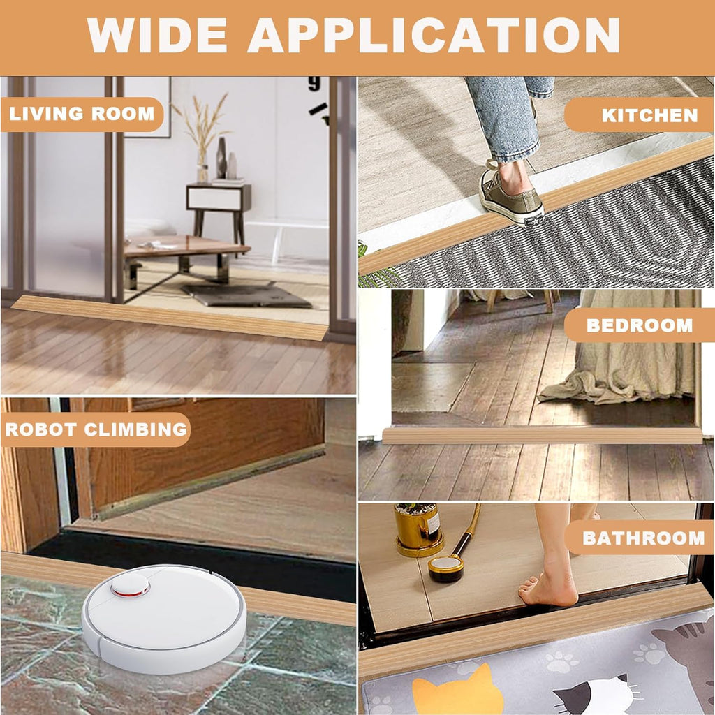 Vinyl Door Threshold Flooring Transition Strip Self Adhesive Carpet Edging Strip for Laminate Doorway Edge Threshold from 3/5" to 4/5" (Light Yellow Wood Grain, 6.6 Ft)