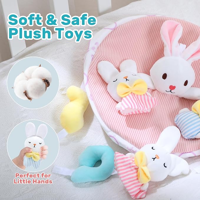 Baby Crib Mobile for Girls with Music, Lights & Projection, Adjustable Volume, 360° Rotating Plush Crib Toys with Detachable Musical Box, Hanging Mobile for Crib, Nursery Decor