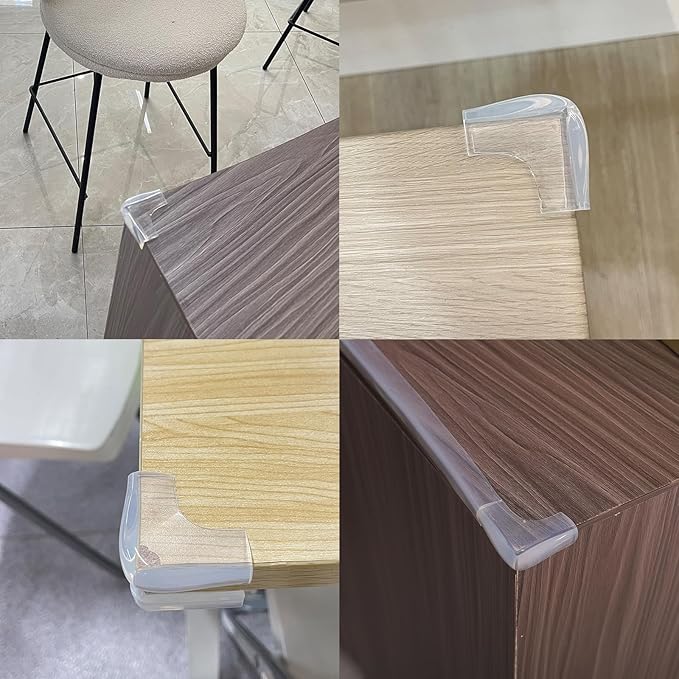 Food-Graded Silicone Clear Corner Protectors, Baby Proofing Table Edge Guards, Pre-Tapep Adhesive Soft for Kids Child Safety Proof, Cabinets Counter Furniture Bumpers (4, 3/5x3/5 in (Width))