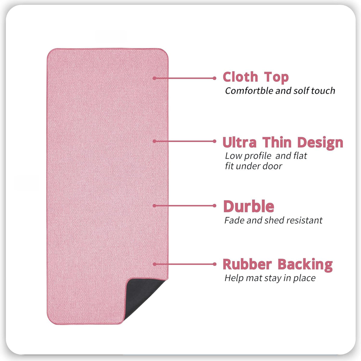 Bath Mat,Ultra Thin Bathroom Runner Rugs,Large Bath Mats for Bathroom,Quick Dry,Non-Slip,Machine Washable,Low Pile,Bath Rug,Shower Outside,Sink,Home Decor Accessories.Pink,1'5"x4'11"（17x59inch）