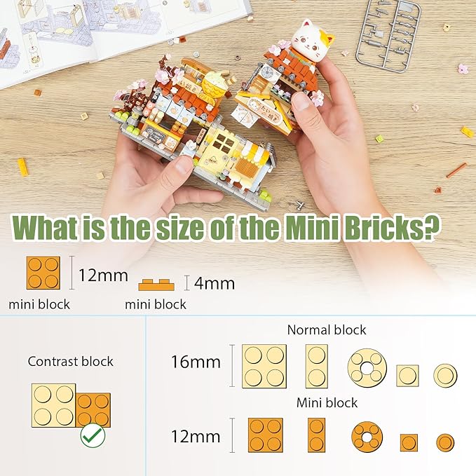 Japanese Street View Taiyaki Shop Mini Building Blocks for Girls 6-12, MOC Creative Building Toys Cute Panda Building Set, Simulation Architecture Construction Toy, Gift Idea for Kids Adults (923 PCS)