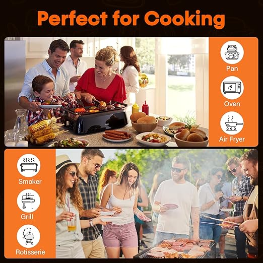 Accurate Smart Wireless Meat Thermometer - 4 Probes, Long Range Bluetooth, Real-time Alerts, Dishwasher Clean, Waterproof, Digital Cooking Thermometer for Grill, BBQ, Oven, Smoker