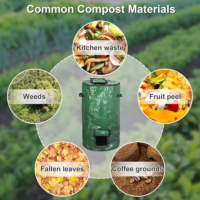 MyLifeUNIT Compost Bins Outdoor, Composting Bin for Outside Garden, Reusable Garden Yard Waste Bag, 34 Gallon (1 Pack, Green)