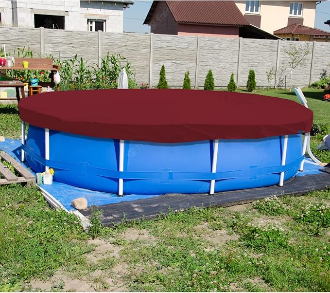 ECOOPTS 7 ft Waterproof Round Polyester Pool Cover for Above Ground Pools, Swimming Pool Cover Protector Winter Safety Cover (Red)