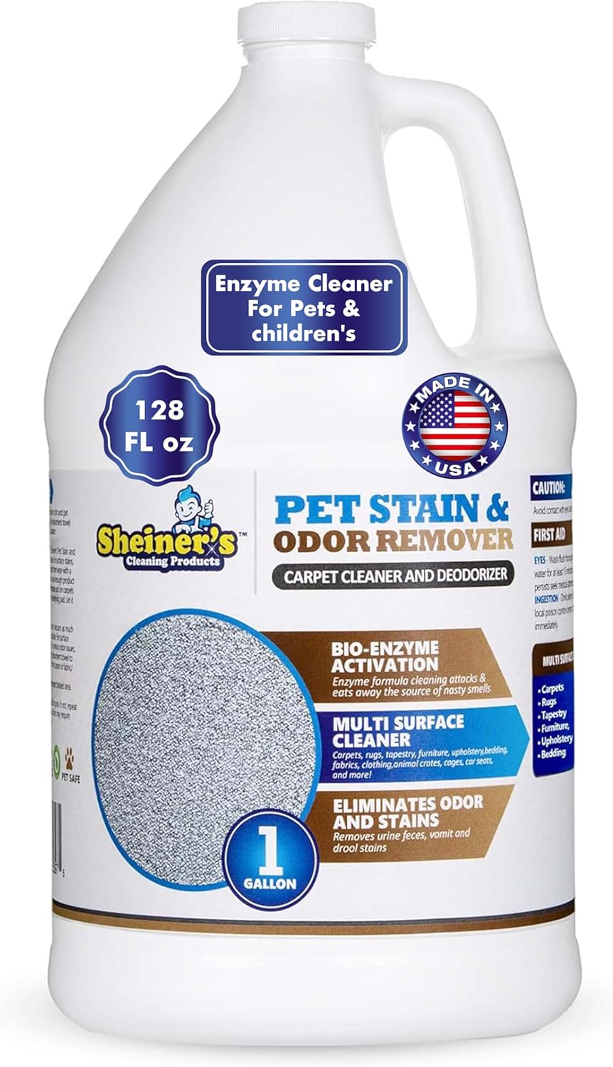 Sheiner's Pet Urine Enzyme Cleaner & Urine Odor Eliminator, Advanced Cleaning Bio-Enzyme Cleaner Solution for Carpets, Rugs, Upholstery & Multi-Surfaces, Safe for Pets & Kids. (128 oz)