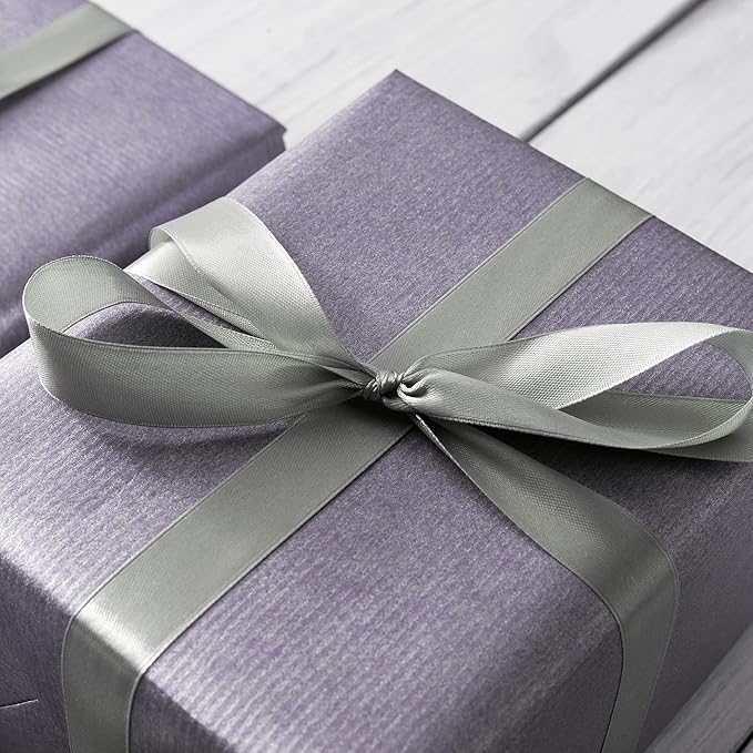 LIUYAXI Silver Stain Ribbon, 1" X Continuous 50 Yards, Double Faced Fabric Ribbon Perfect for Gift Wrapping Wedding Birthday Party Chair Sash Christmas Hair Floral Craft Sewing