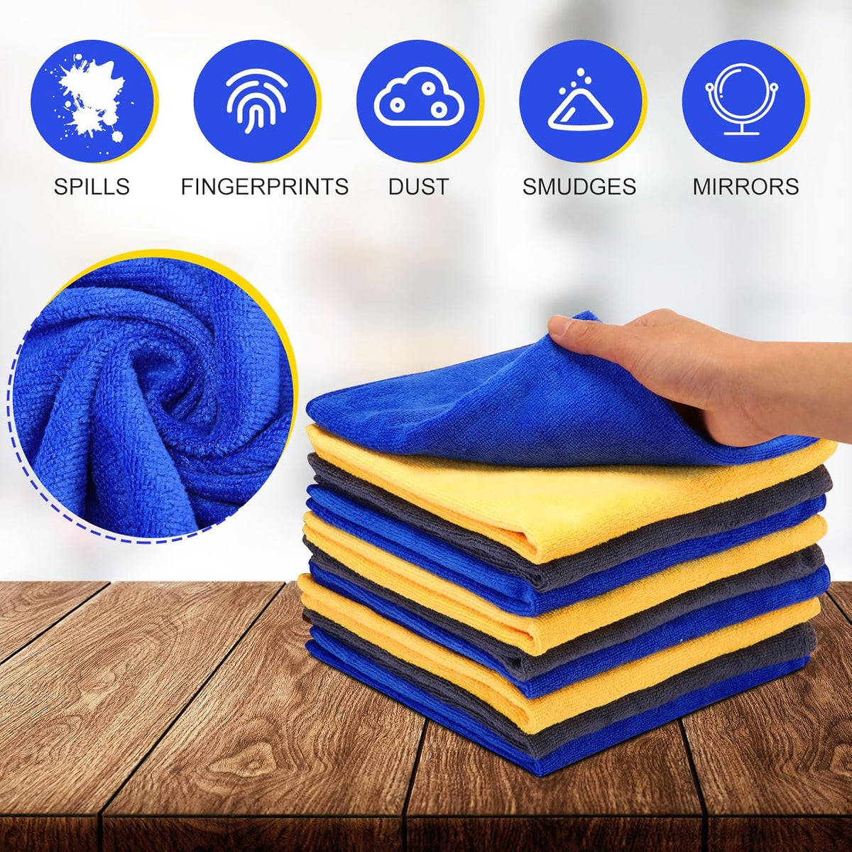 Nuenen Microfiber Cleaning Cloths for Cars 16 x 16 Inch Ultra Absorbent Car Towels Drying Reusable Cleaning Supplies House Kitchen Window Microfiber Towel(Blue, Gray, Yellow,60 Pcs)