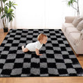 Super Soft Rug for Bedroom, 6x9 Ft Grey and Black Area Rug Classic Checkered Shaggy Rug Anti-Skid High Pile Soft Fluffy Fuzzy Carpet for Living Room Bedroom Kids Room Nursery, Dorm Home Decor
