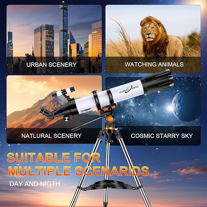 PISEZ Telescope for Adults High Powered ，90mm Aperture 800mm （35X-210X Professional Refractor Travel Astronomical Telescope for Kids & Beginners with Carry Bag, Phone Adapter