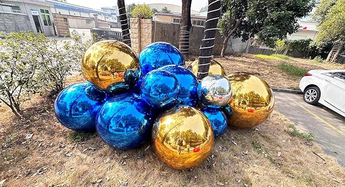 Big Shiny Balls Giant Inflatable Mirror Balls for Events & Decor - Party, Advertising, Shows, Stage Decoration - Hanging & Standing-Various Sizes & Colors - Blue (0.9m/2.95ft)