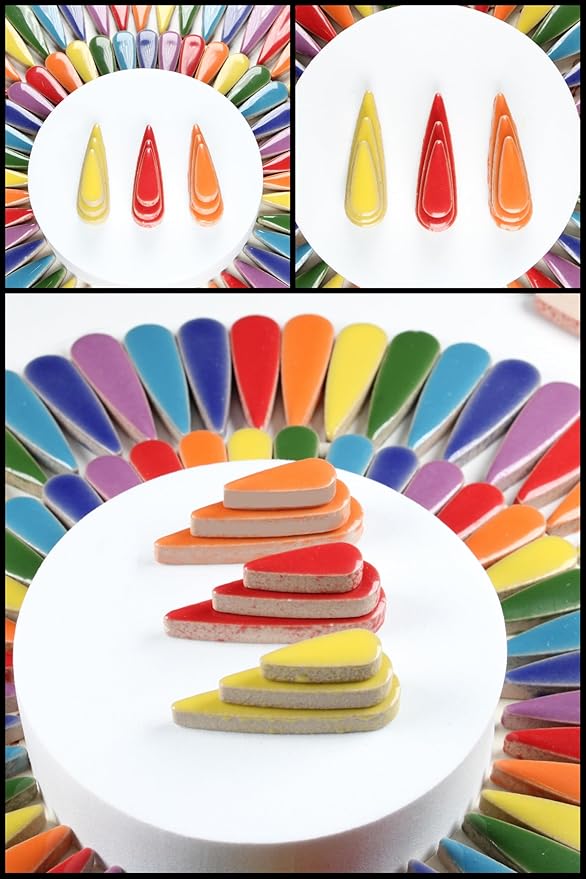 200g Petal Droplet Shaped Ceramic Mosaic Tiles for Crafts, Vibrant Colors, Ceramic Tiles for Mosaic Making Kits, DIY Arts and Crafts (Orange)