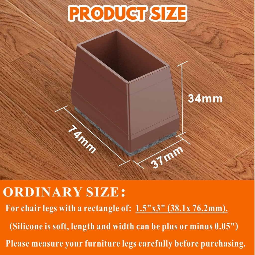 Rectangle Chair Leg Protectors for Hardwood Floors,16 PCS Silicone Covers to Protect Wood Tile Floors Felt Pads Furniture Leg Caps Reduce Noise. Easy to Move.(Brown,1.5 x 3 Inch,Rectangle)