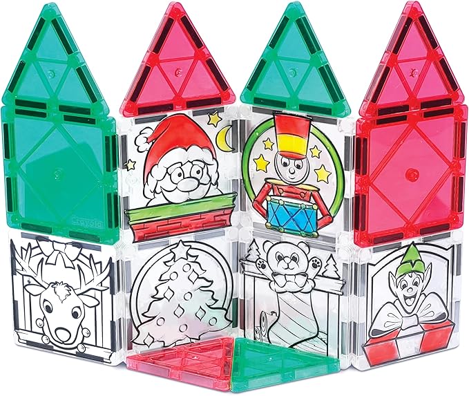 CreateOn Crayola PaintOn Holiday Magnetic Tiles, Magnetic Kids’ Building Toys, STEM Learning Travel Toys for Boys and Girls, 18-Piece Set